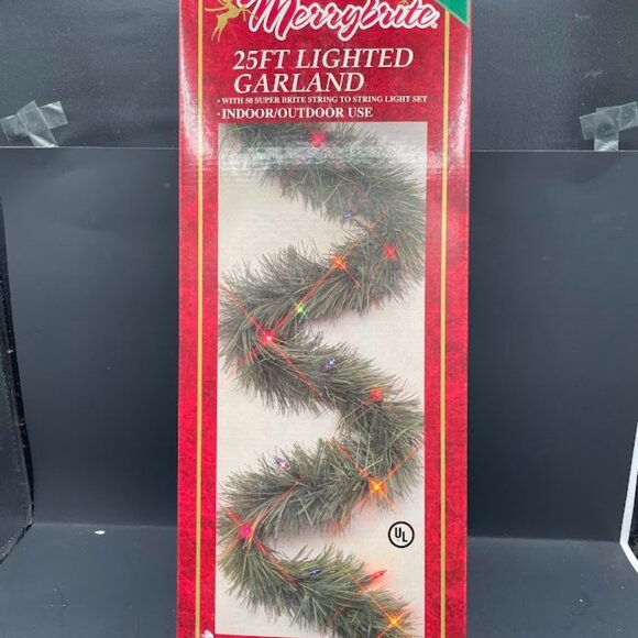 Merrybrite Lighted Garland 25ft Colored Lights Green Garland Christmas Holiday - Picture 1 of 6